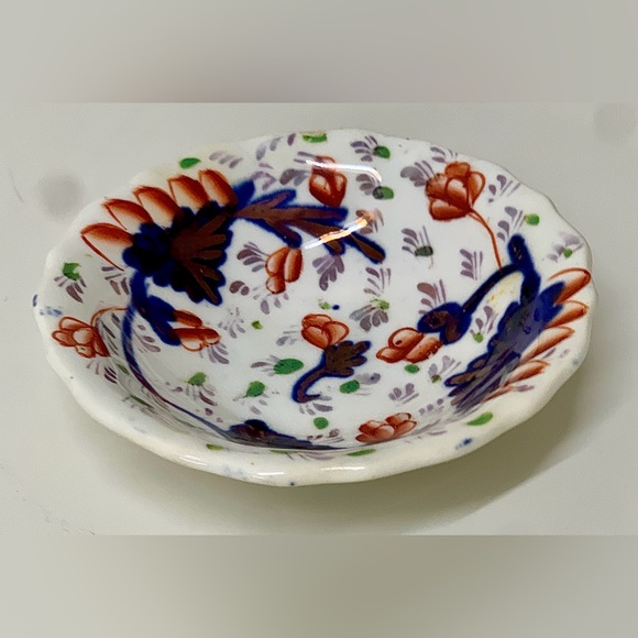 19th Century Vtg Gaudy Welsh Grape Pattern Miniature Hand Painted Scalloped Bowl - Picture 7 of 11